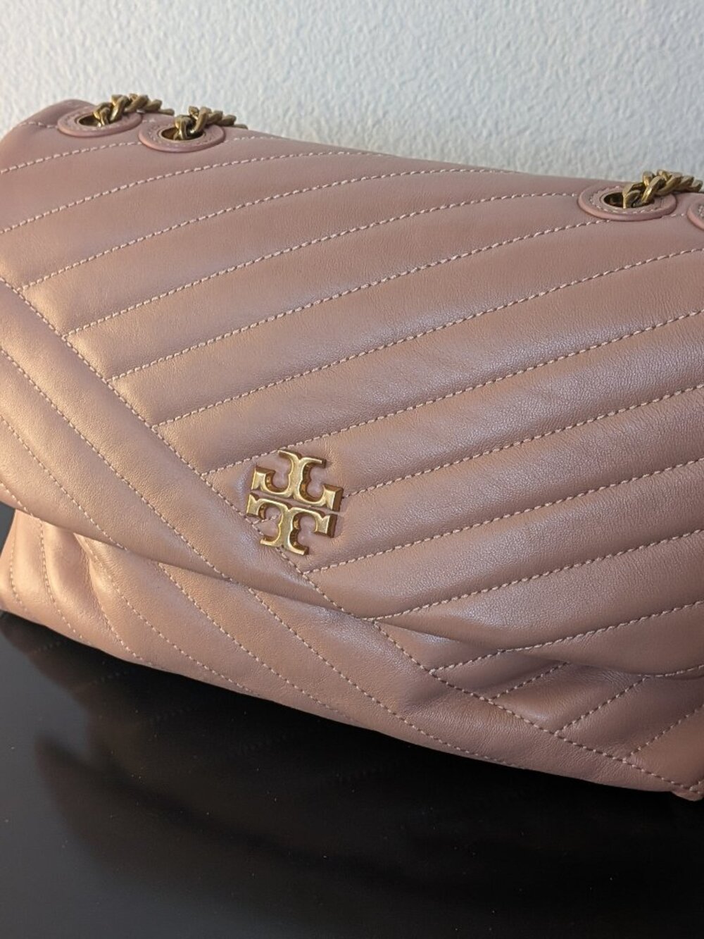 Tory Burch Quilted Chain Pink Shoulder Bag with Gold Chain Strap